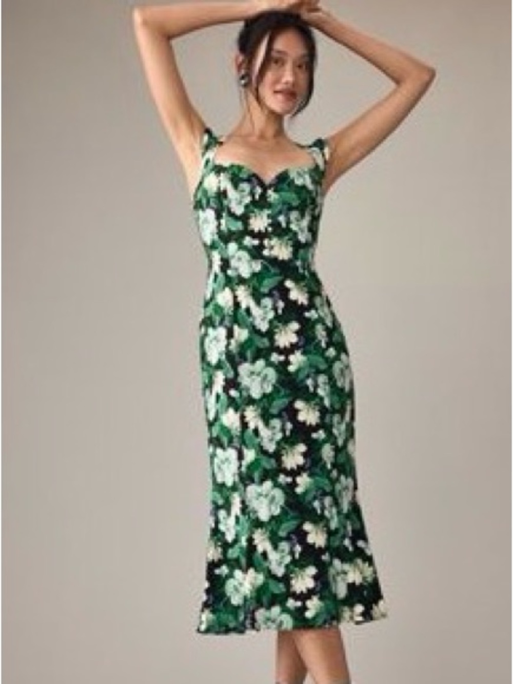 Maeve Green Floral Sweetheart Midi Dress